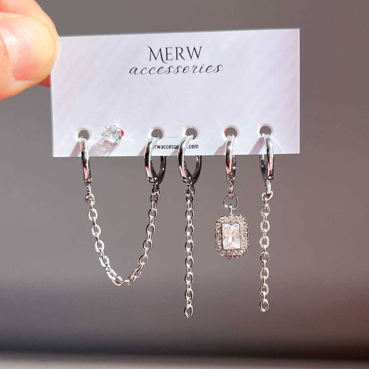 Square Crystal Silver Piercing