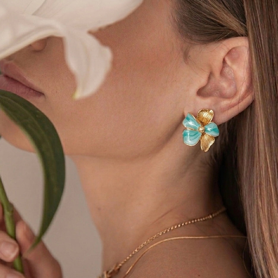 Aqua Flower Earring