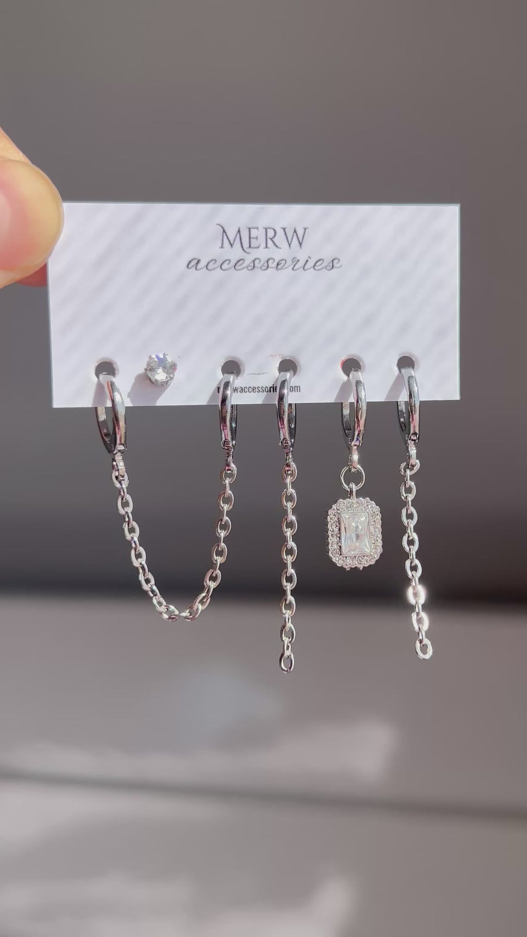 Square Crystal Silver Piercing