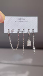 Square Crystal Silver Piercing